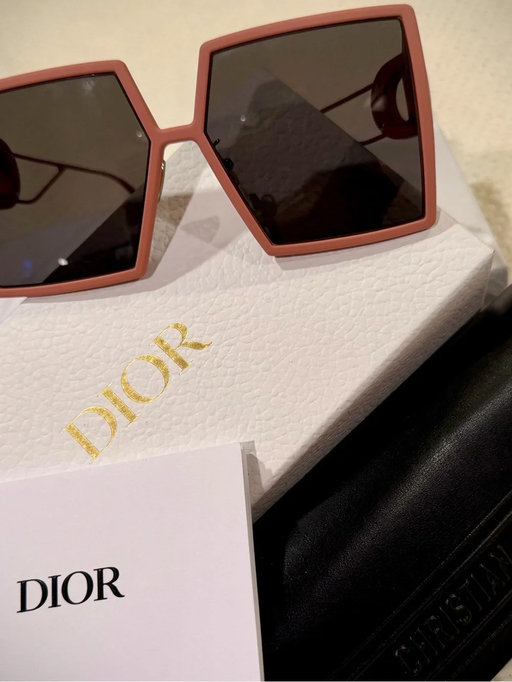 Dior Square Sunglasses in Dusty Pink with Dark Lenses